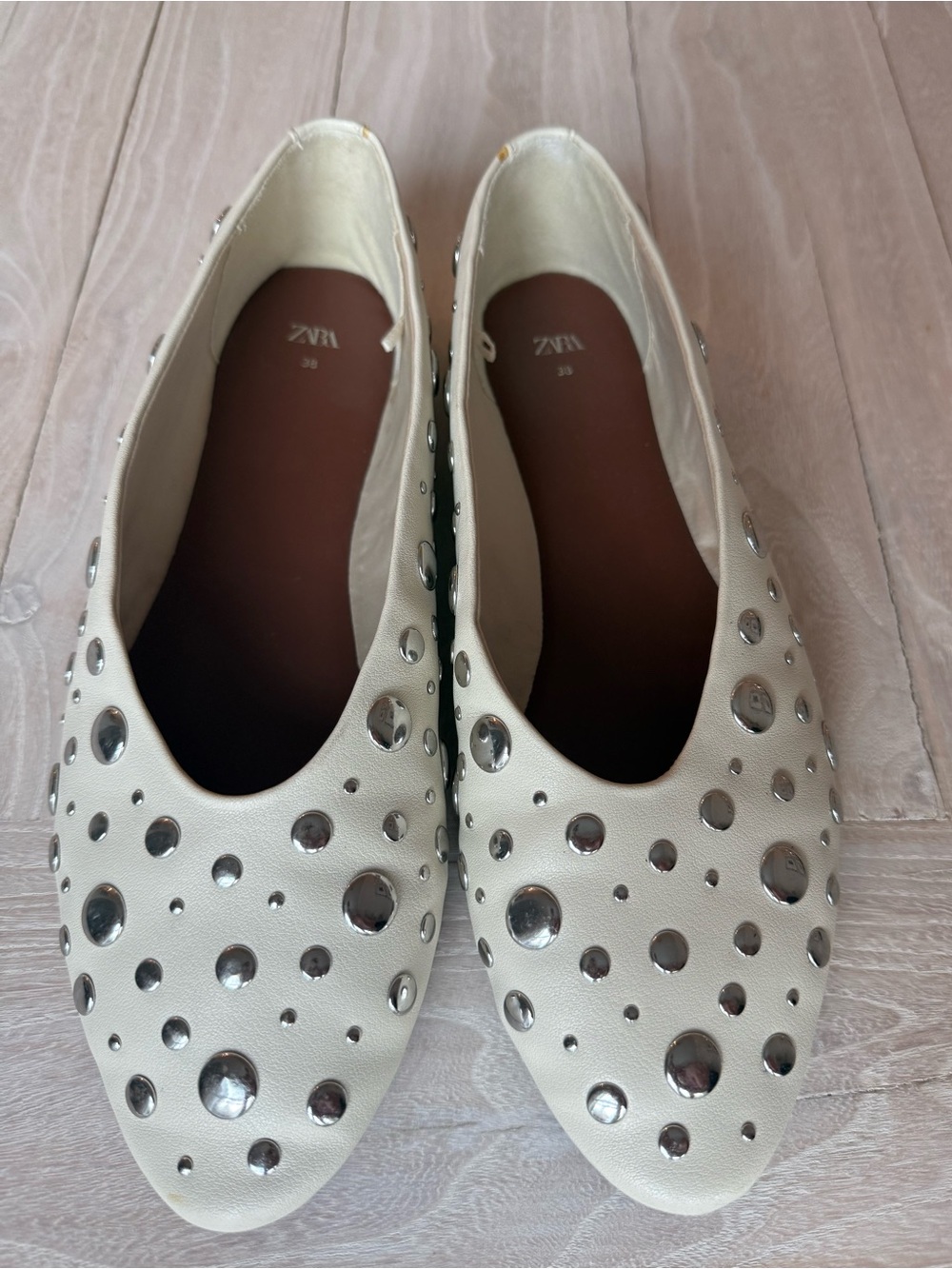 Zara Studded Ivory Ballet Flats - Picture 3 of 5
